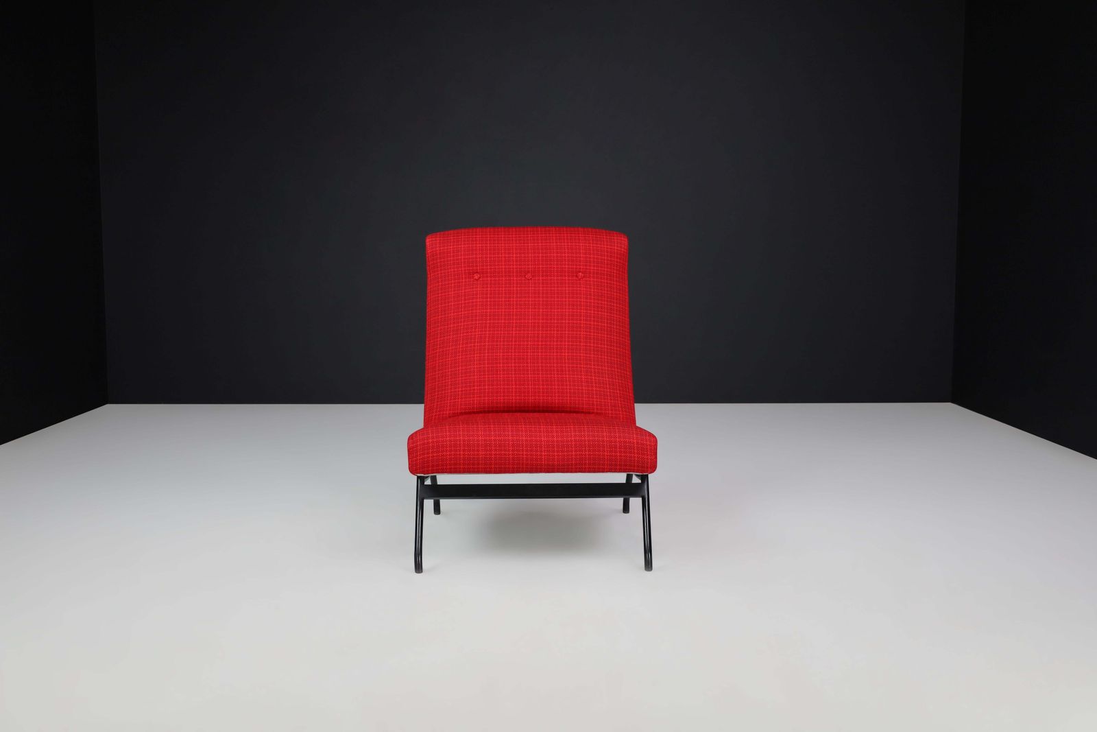 Lounge Chair By Joseph André Motte In Original Red Upholstery, France, 1950s photo vinterior