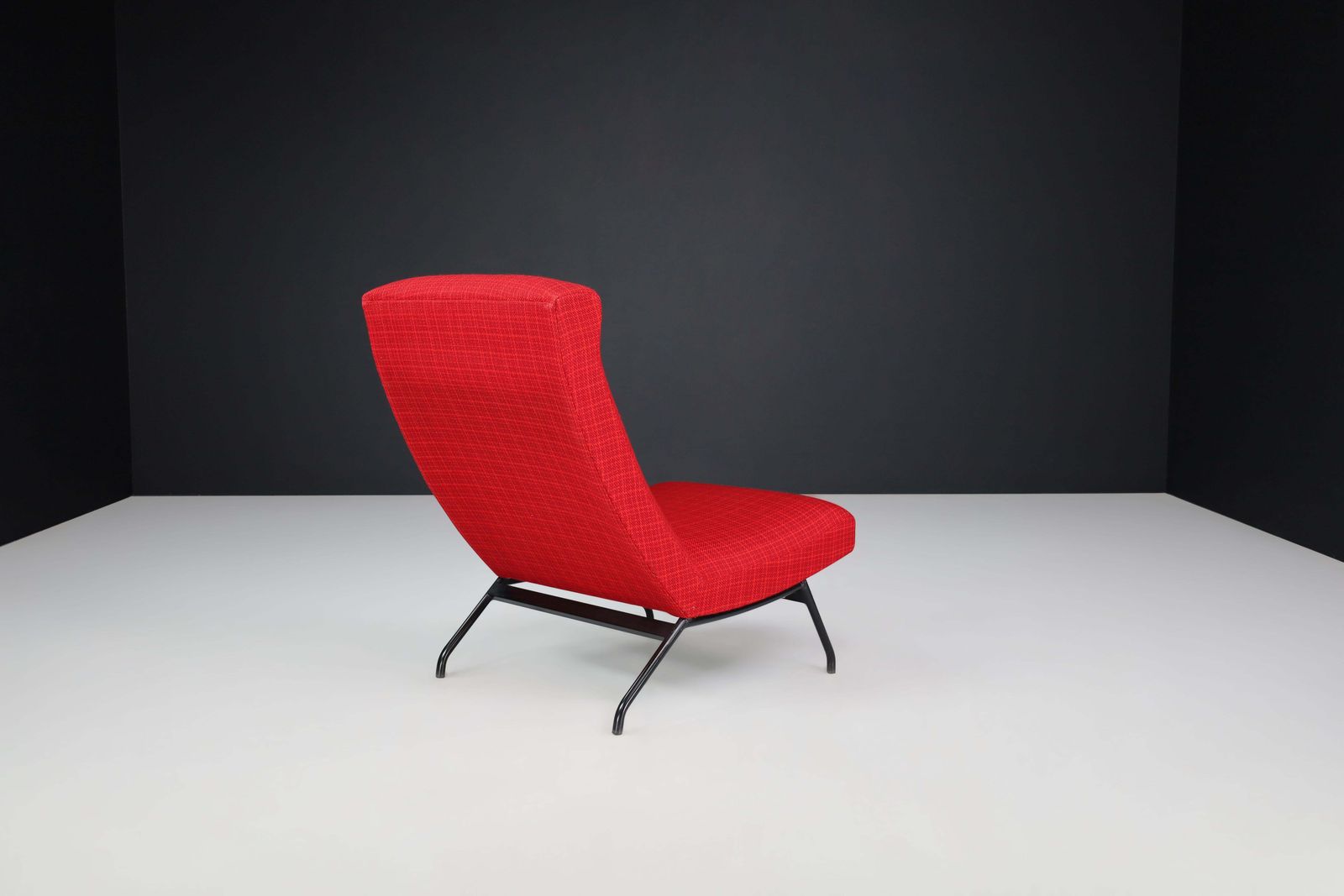 photo furniture Lounge Chair By Joseph André Motte In Original Red Upholstery, France, 1950s