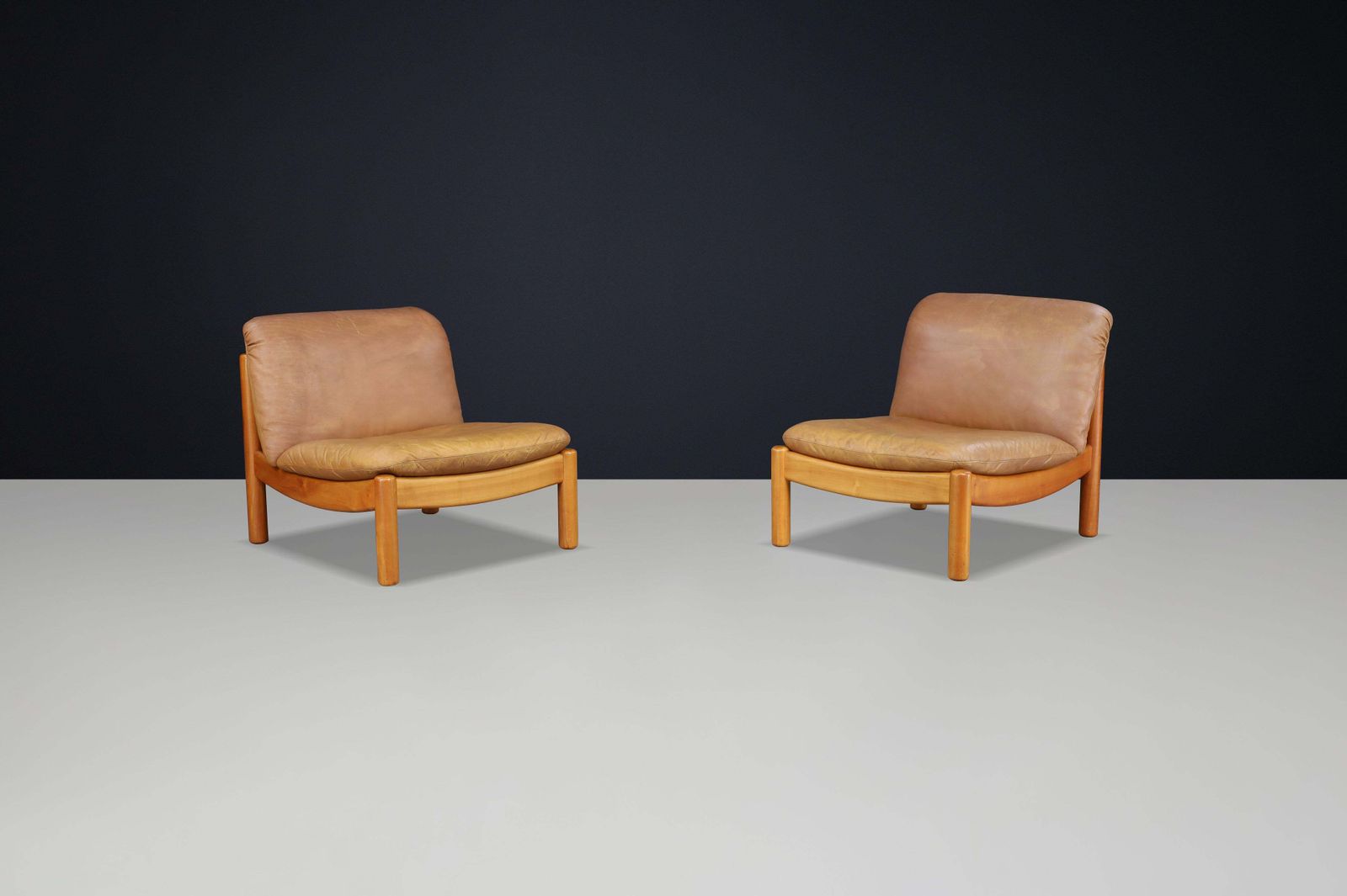 Mid Century Carl Straub Lounge Chairs In Patinated Leather, Germany, 1960s photo for sale