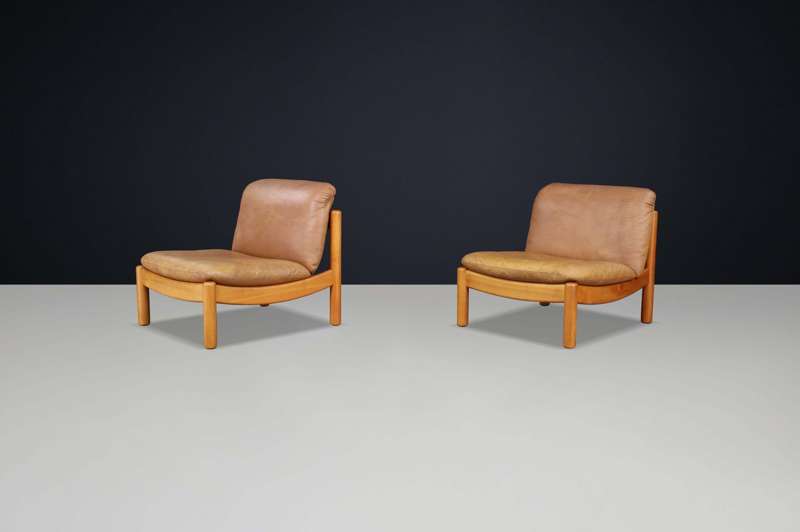 photo furniture Mid Century Carl Straub Lounge Chairs In Patinated Leather, Germany, 1960s