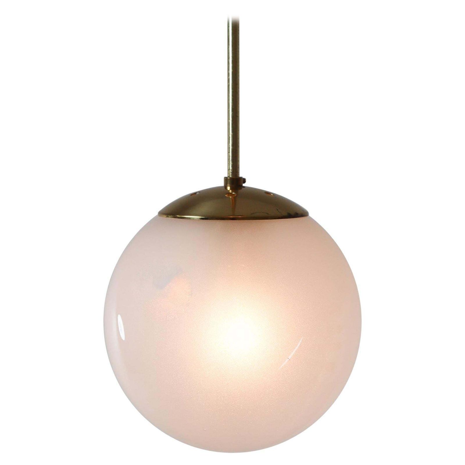 Brass Pendant With A Pearl White Hand Blown Globe By Preciosa Kamenický šenov