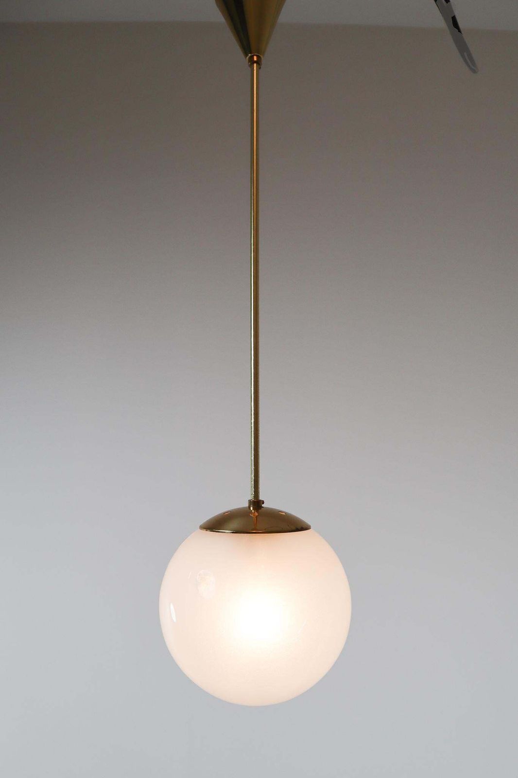 Brass Pendant With A Pearl White Hand Blown Globe By Preciosa Kamenický šenov photo vintage