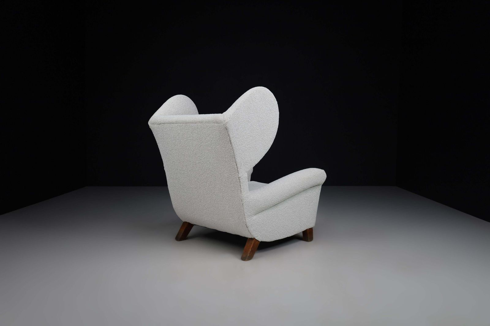 Furniture Large Monumental Midcentury Wingback Armchairs In Re Upholstered Bouclé Fabric photo