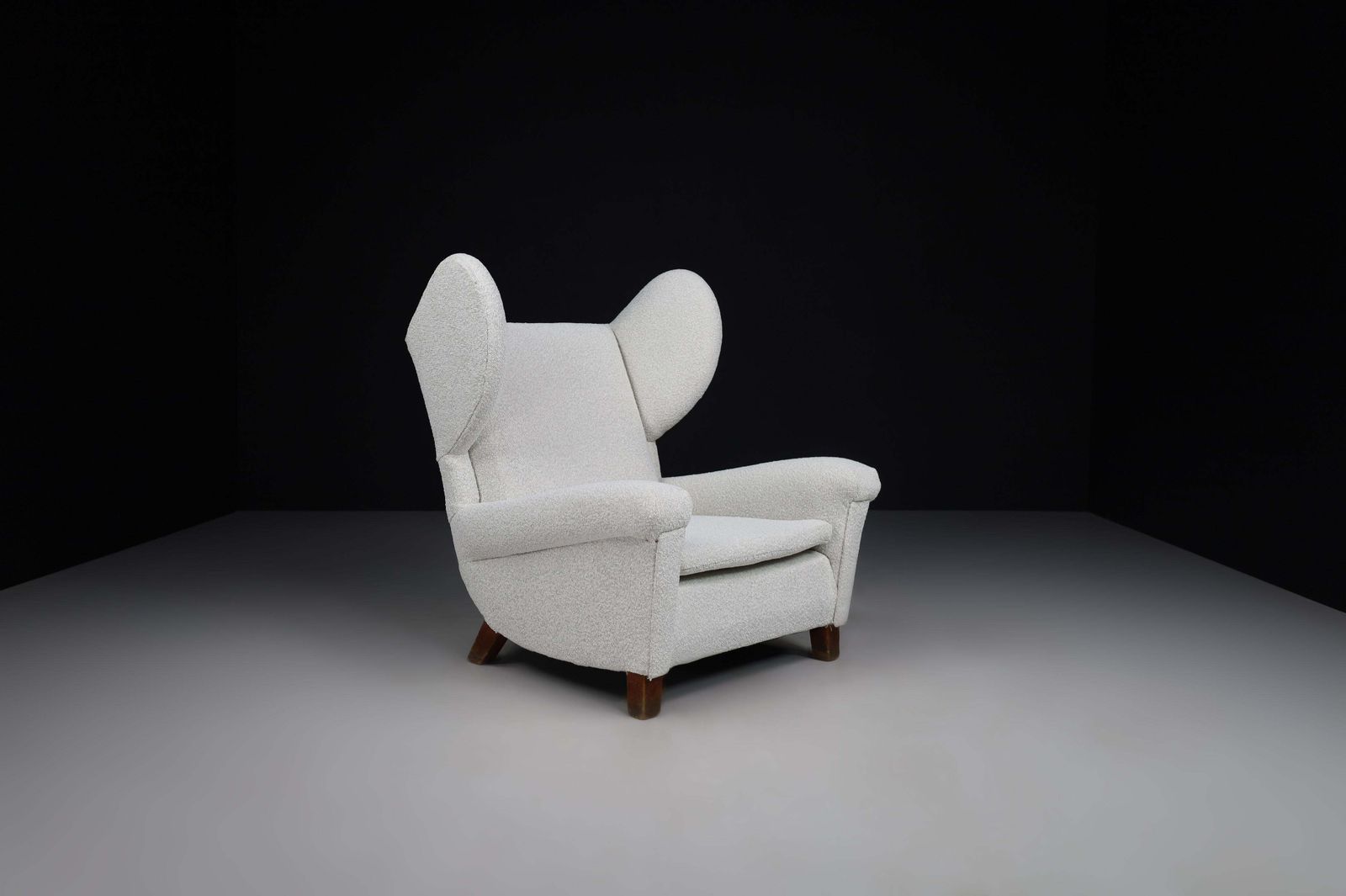 photo vinterior Large Monumental Midcentury Wingback Armchairs In Re Upholstered Bouclé Fabric