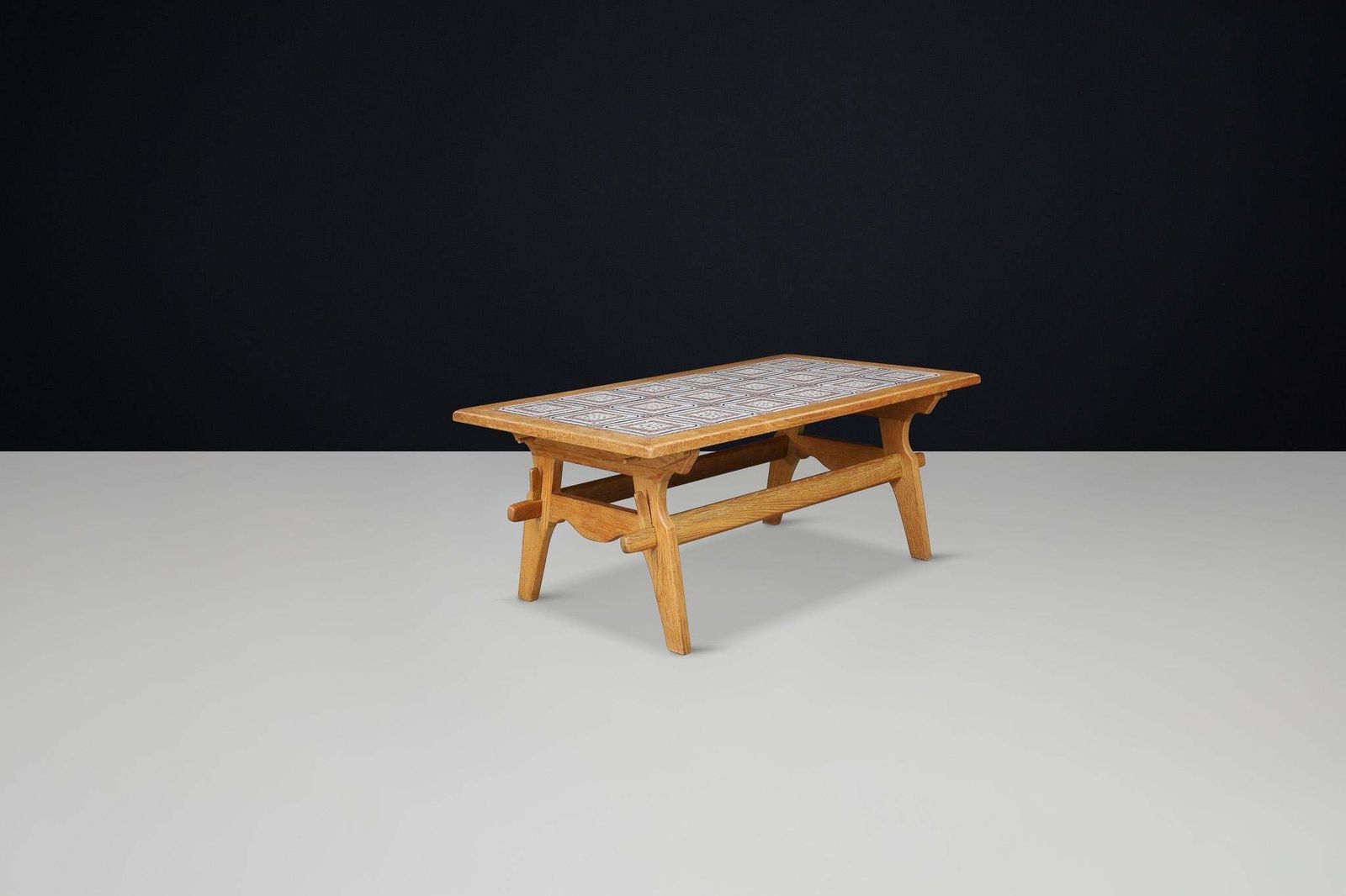 Scandinavian Modern Oak Coffee Table With Tiled Top, Denmark 1950s photo Furniture