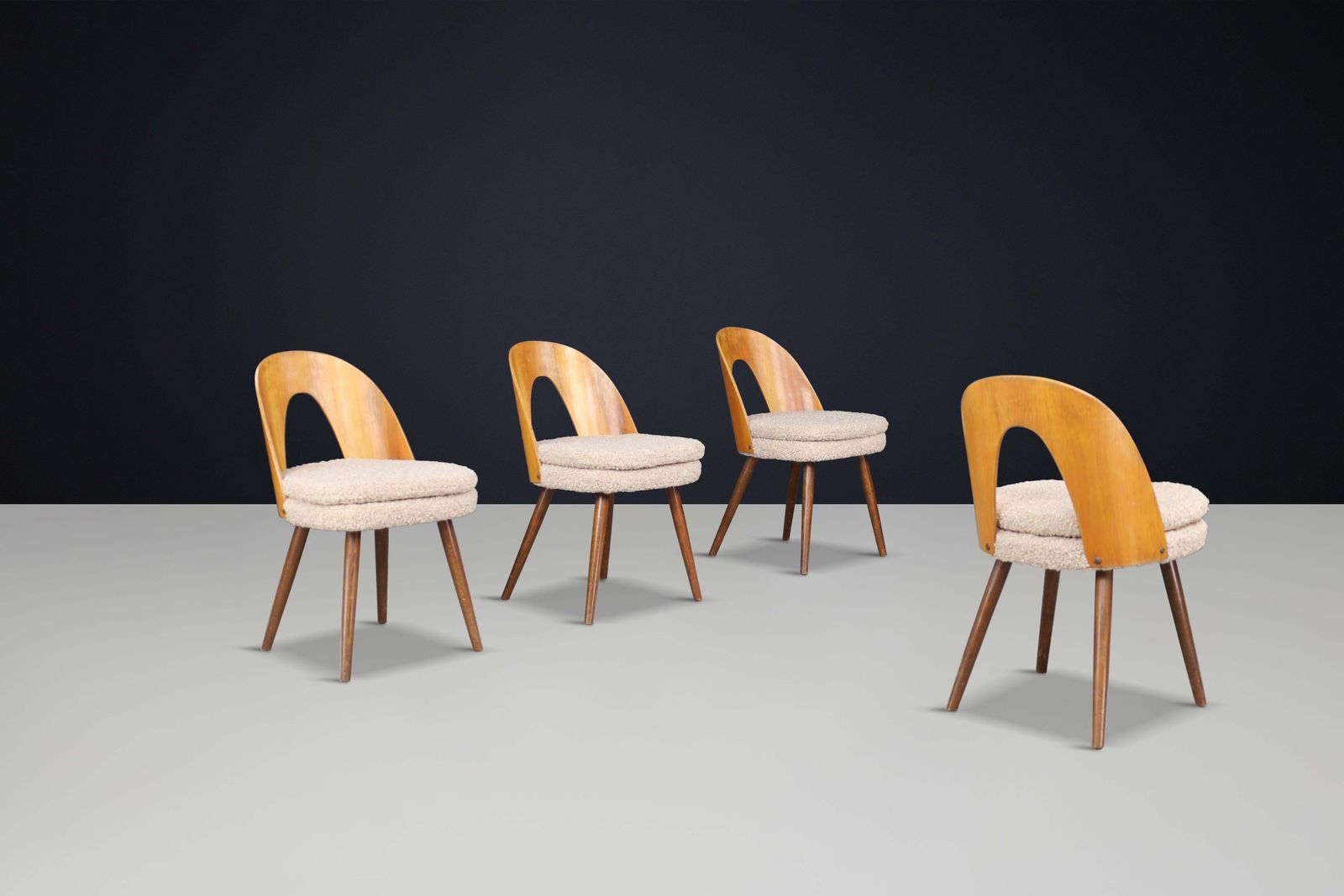 Antonin Suman For Tatra Dining Room Chairs In Walnut And Teddy Upholstery, 1960s photo vintage