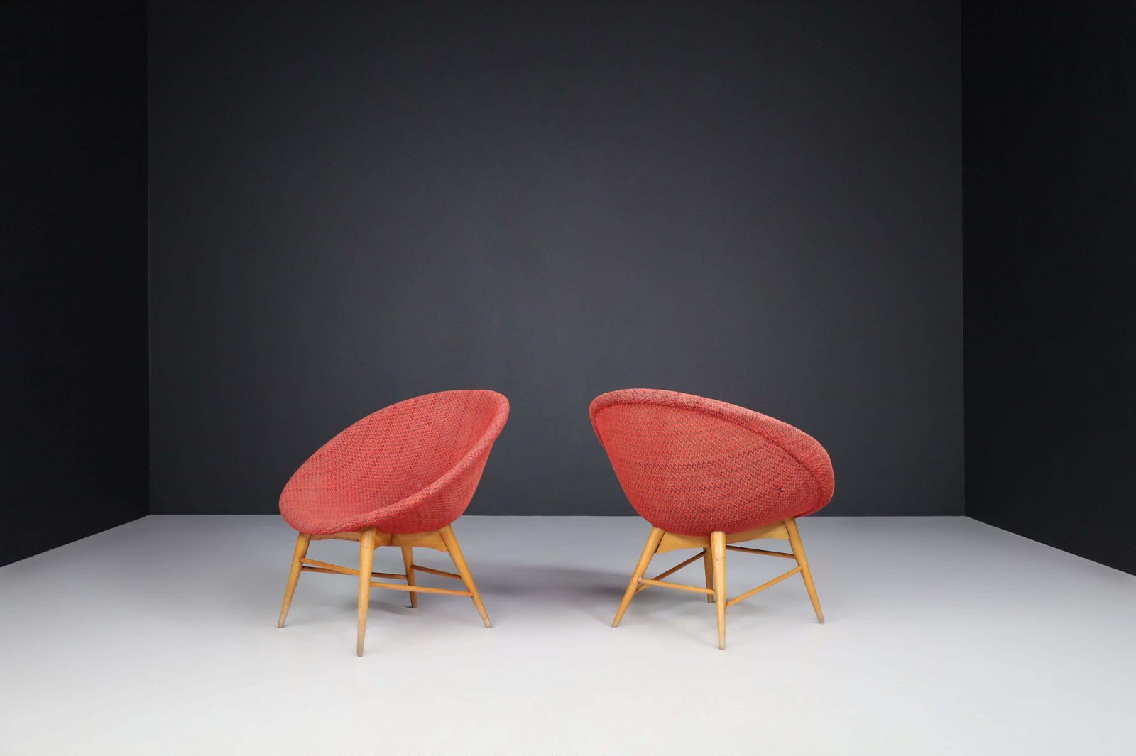 Miroslav Navratil Basket Chairs In Original Red Fabric, 1960 photo furniture