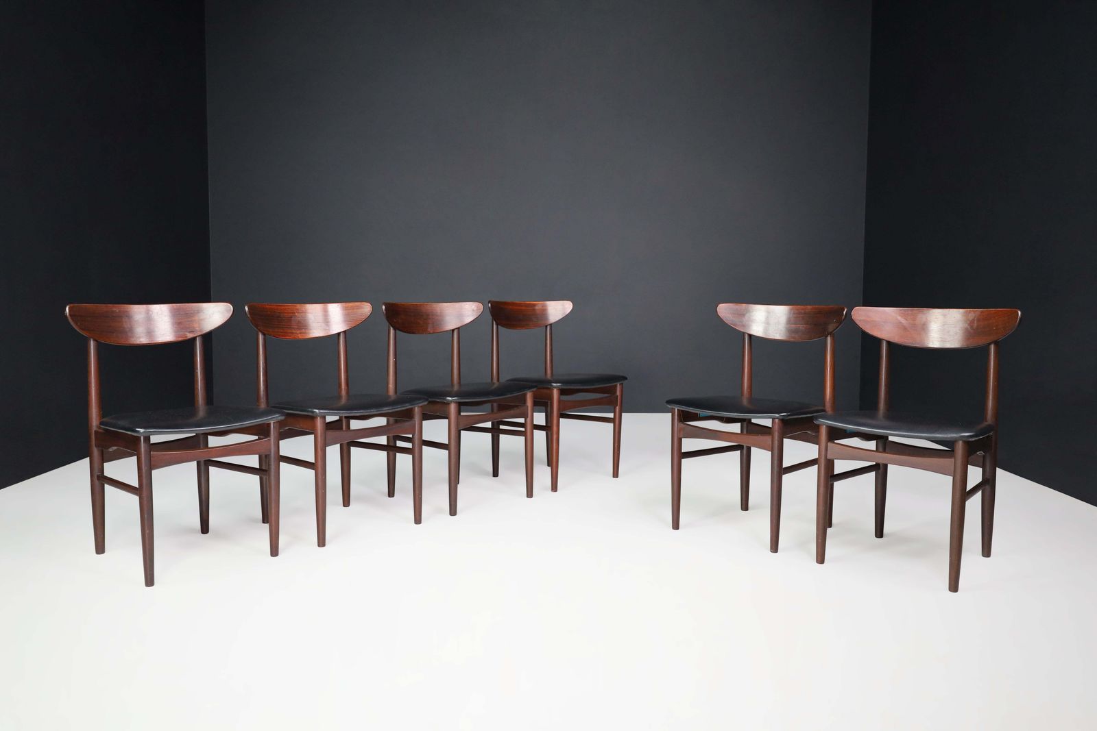 Dyrlund Hardwood And Black Leather Dining Chairs, Denmark, 1960s photo furniture