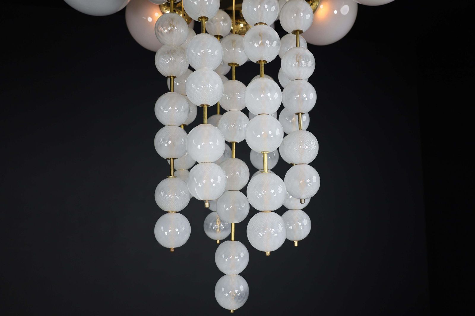 Lighting Grand Chandelier With Brass Fixture And Hand Blowed Frosted Glass Globes, 1960s photo