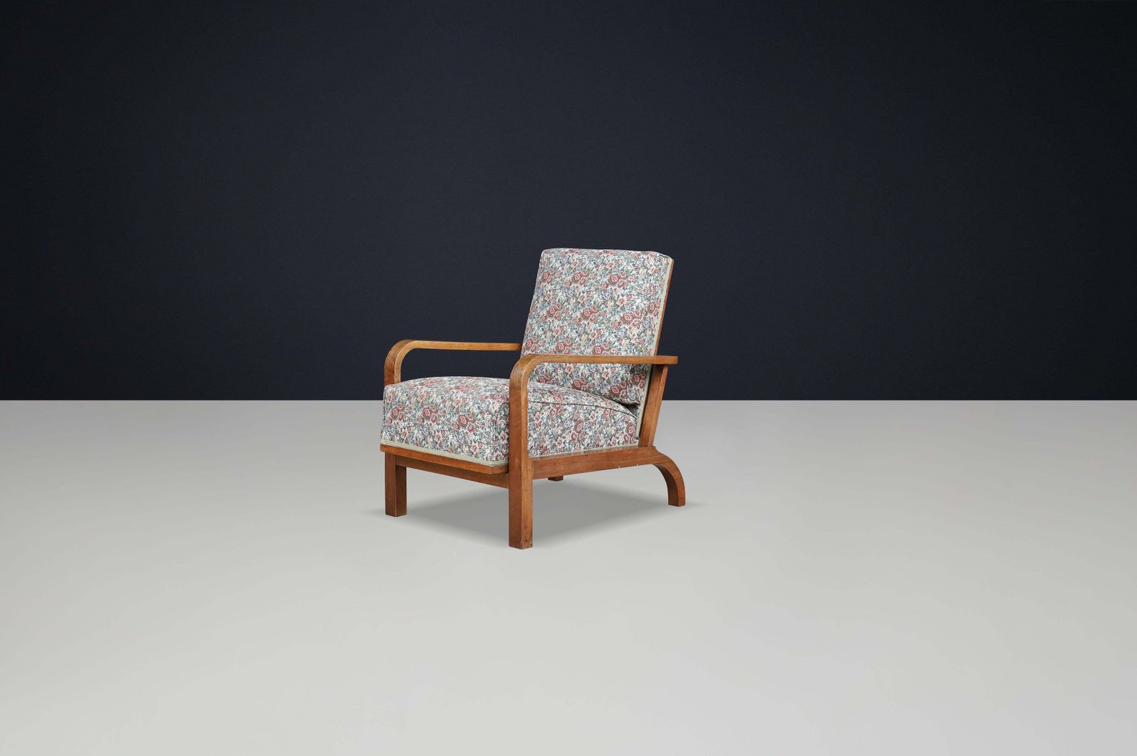1930s Czechoslovak Reclining Armchair In Original Floral Upholstery photo furniture