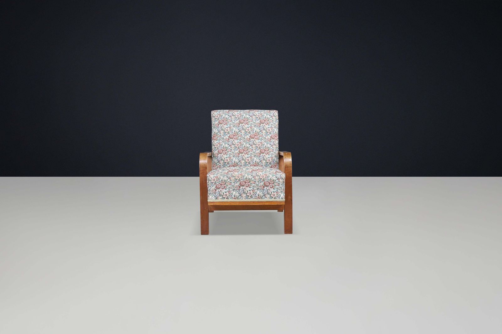 1930s Czechoslovak Reclining Armchair In Original Floral Upholstery photo for sale