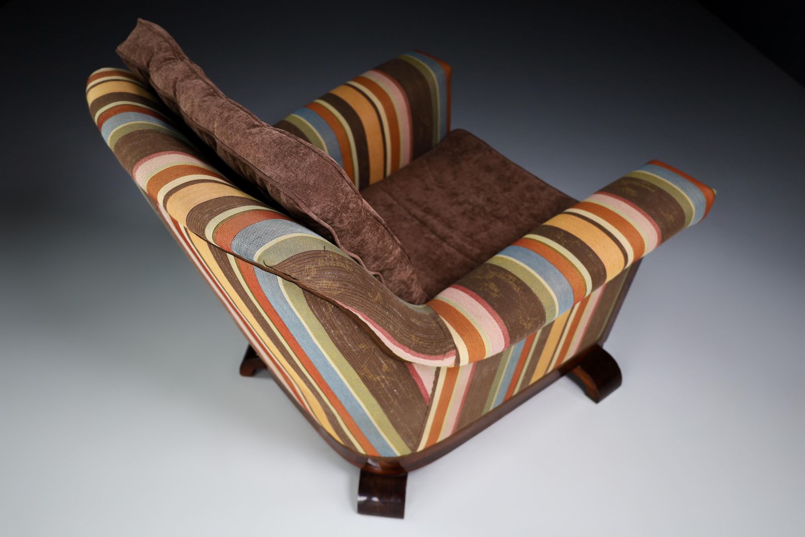 Large Monumental Art Deco Armchair In Walnut And Re Upholstered Fabric, France photo Furniture
