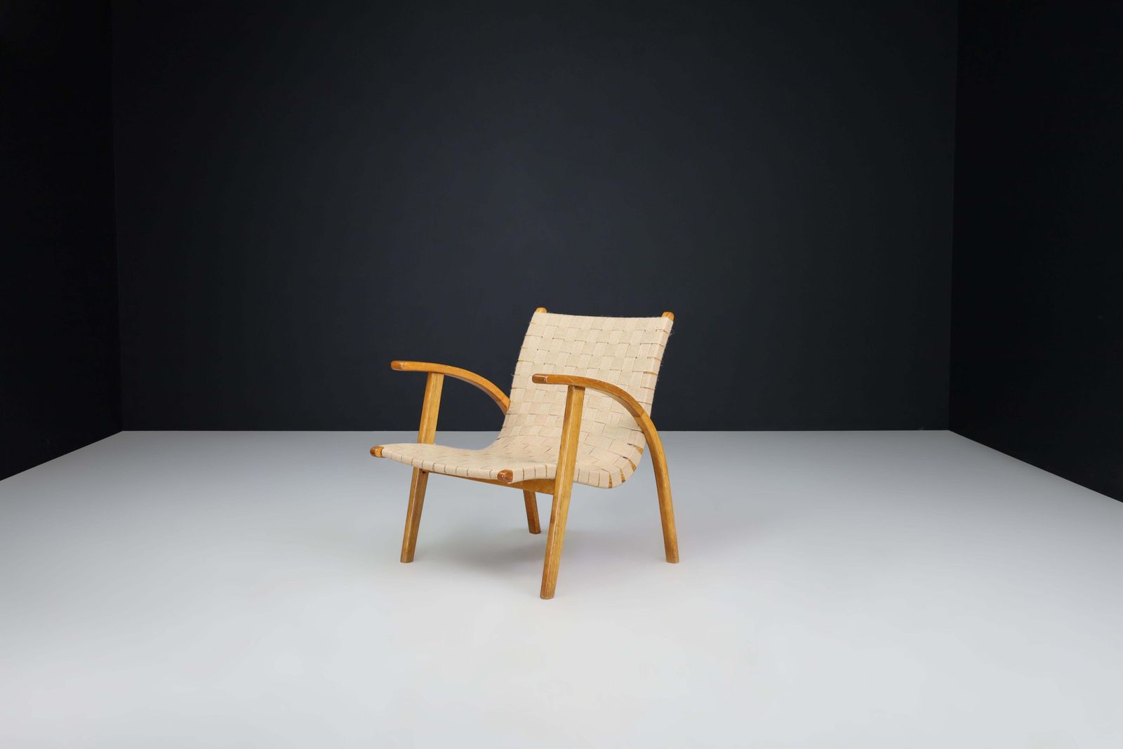 Jan Vanek Easy Chair In Oak Bentwood And Canvas, Praque, The 1930s photo furniture