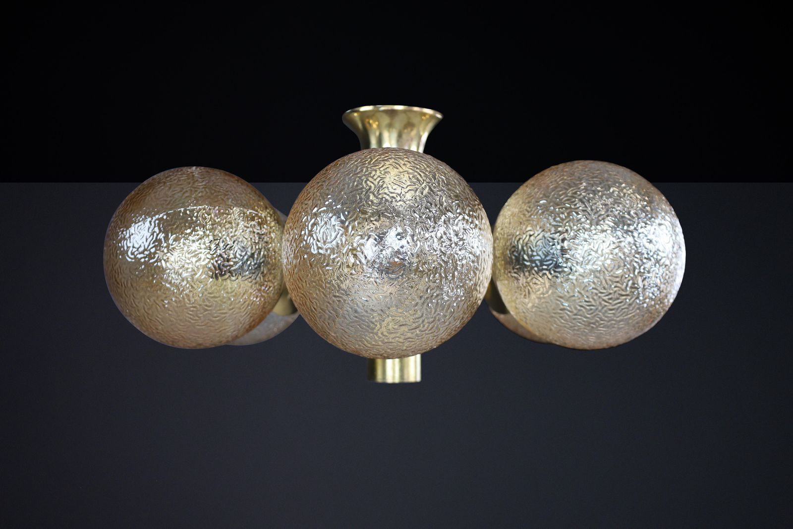 Lighting Patinated Brass Sputnik Chandelier With Six Gold Colored Globes, Germany 1960s photo