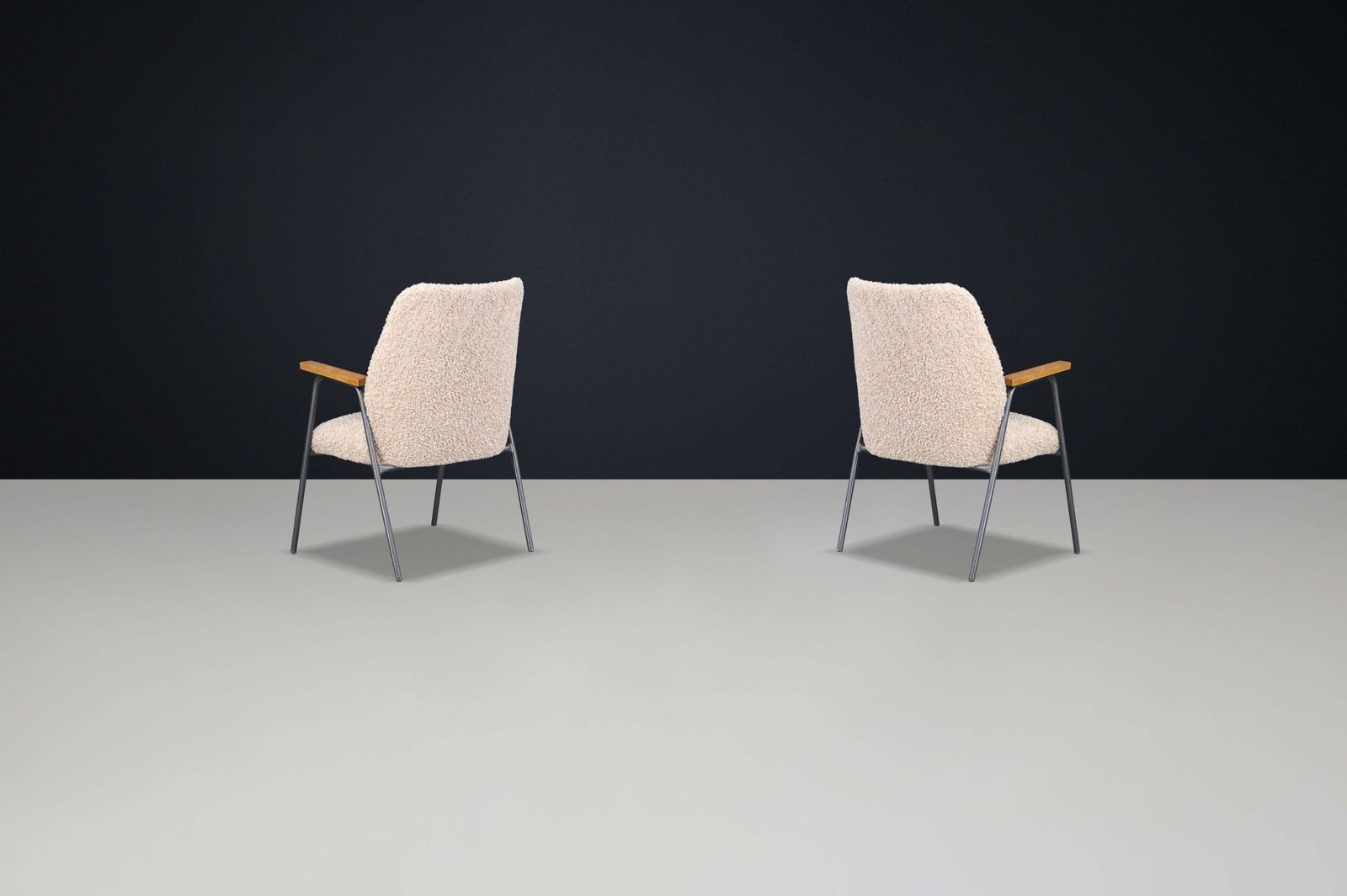 1970s German Steel And Wood Armchairs With Teddy Upholstery – Set Of 8 Available photo Furniture
