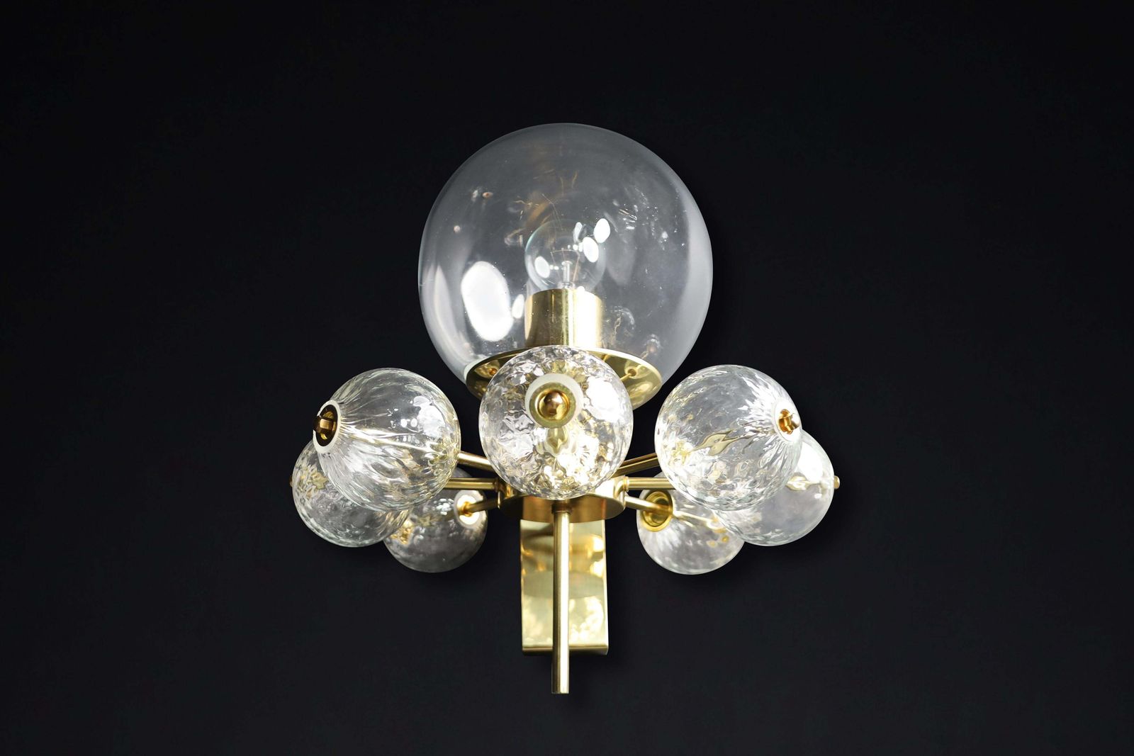 Mid Century Wall Lights With Brass Fixture & Hand Blown Glass Globes Cz 1970s photo 756.0