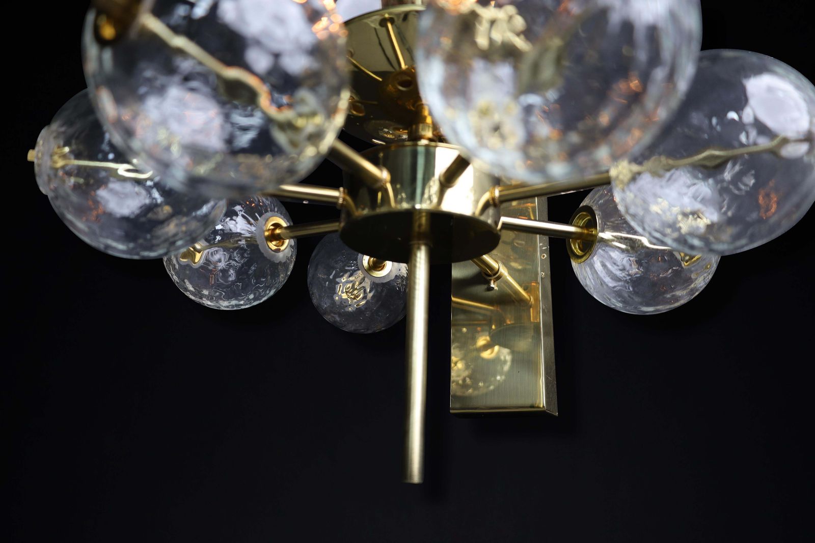 Lighting Mid Century Wall Lights With Brass Fixture & Hand Blown Glass Globes Cz 1970s photo