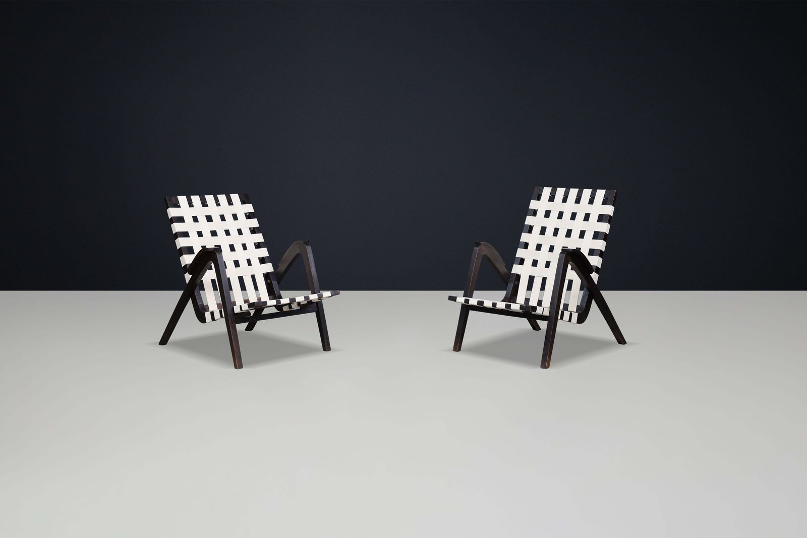 Jan Vaněk For Krásná Jizba Lounge Chairs From Oak And Canvas Czech Republic 1940 photo Furniture