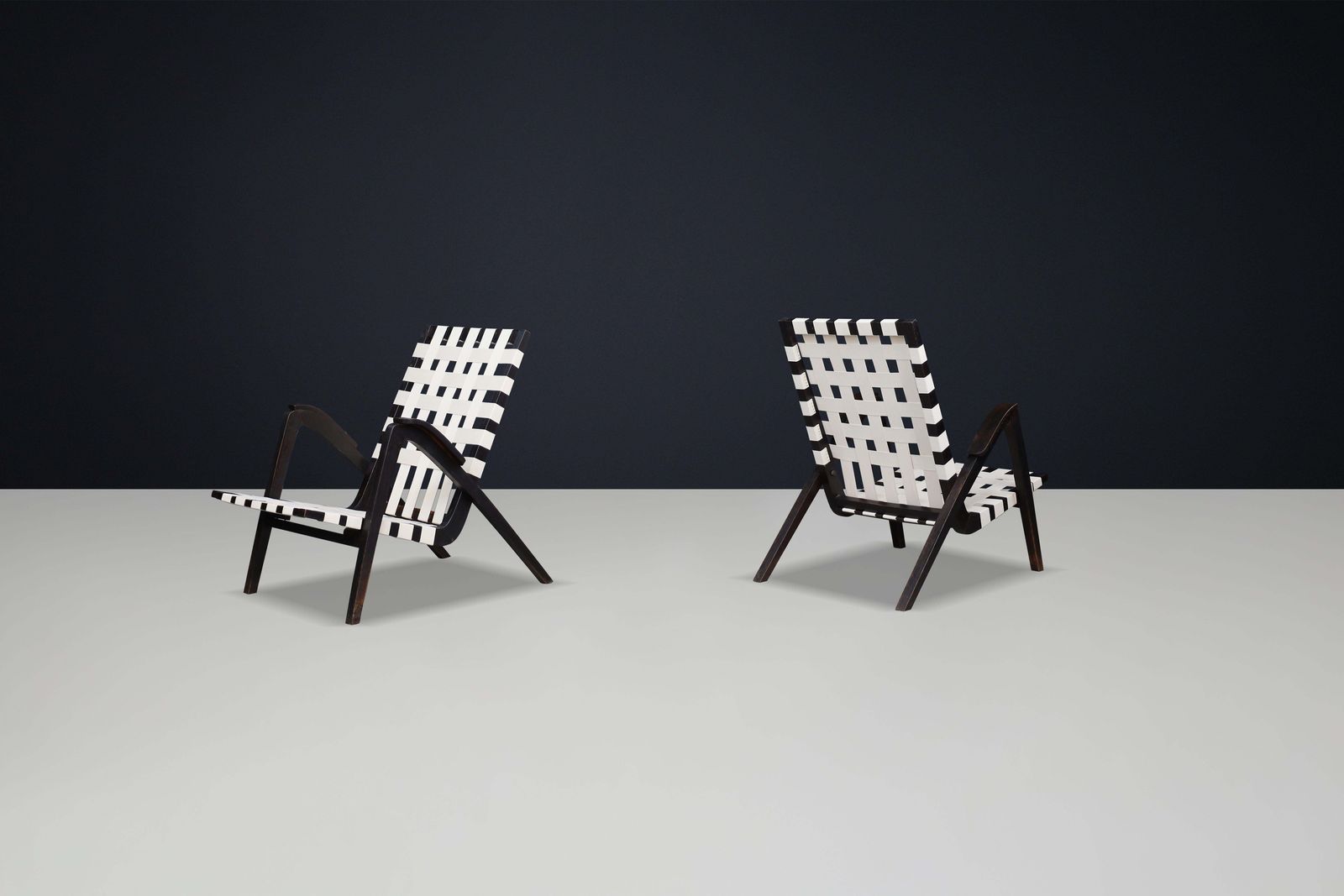 Jan Vaněk For Krásná Jizba Lounge Chairs From Oak And Canvas Czech Republic 1940 photo vintage