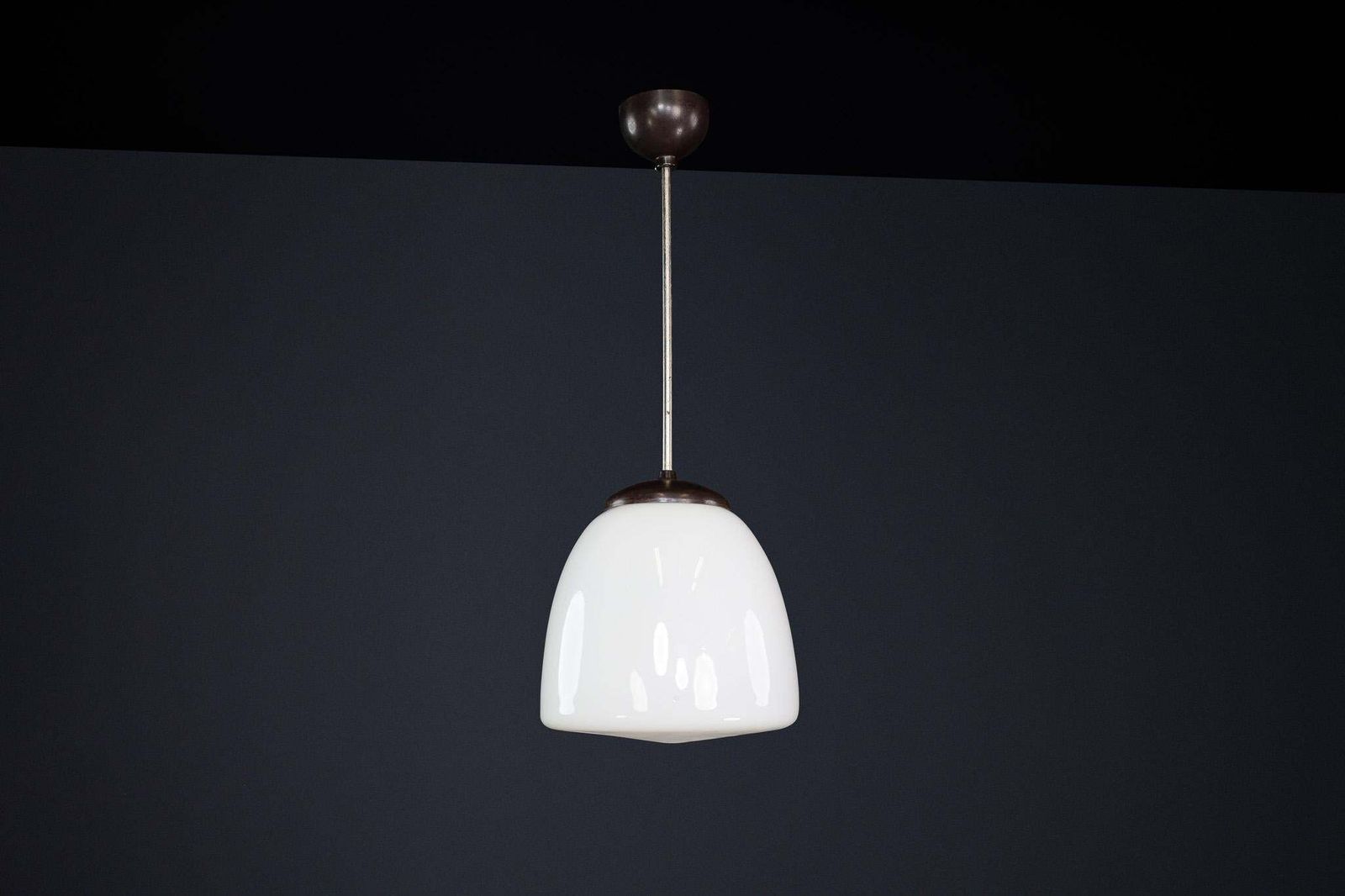 Bauhaus Opaline & Bakelite Pendant Lamp, Czech Republic 1950s photo furniture