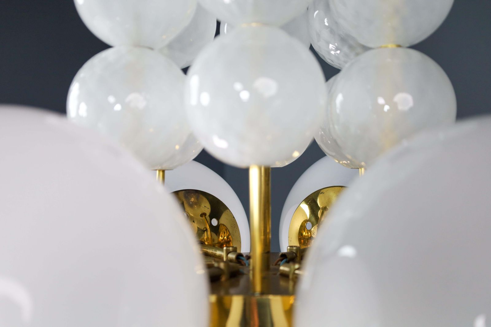 Xl Hotel Chandelier With Brass Fixture And Hand Blowed Frosted Glass Globes photo Lighting