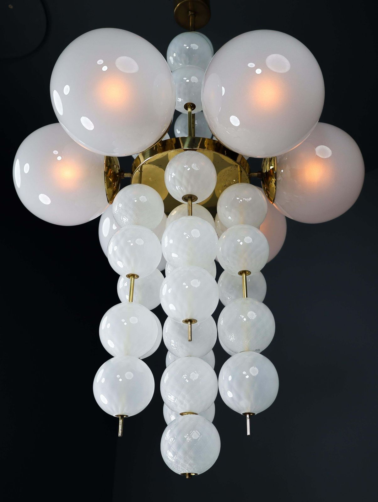 Xl Hotel Chandelier With Brass Fixture And Hand Blowed Frosted Glass Globes photo 4618.0