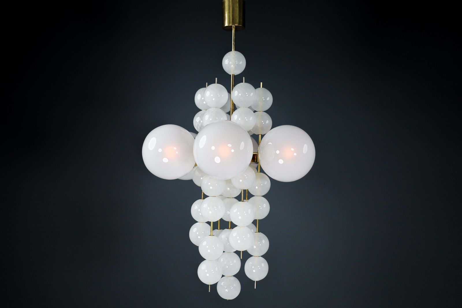 Lighting Xl Hotel Chandelier With Brass Fixture And Hand Blowed Frosted Glass Globes photo