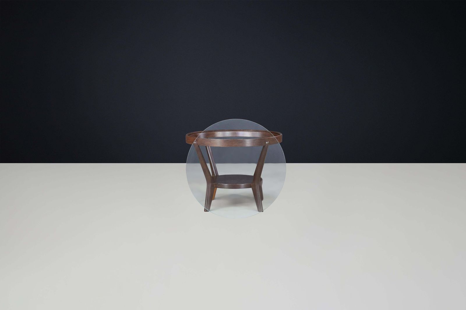 Karel Koželka & Antonín Kropáček For Interiér Praha, Oak And Glass Coffee Table photo for sale