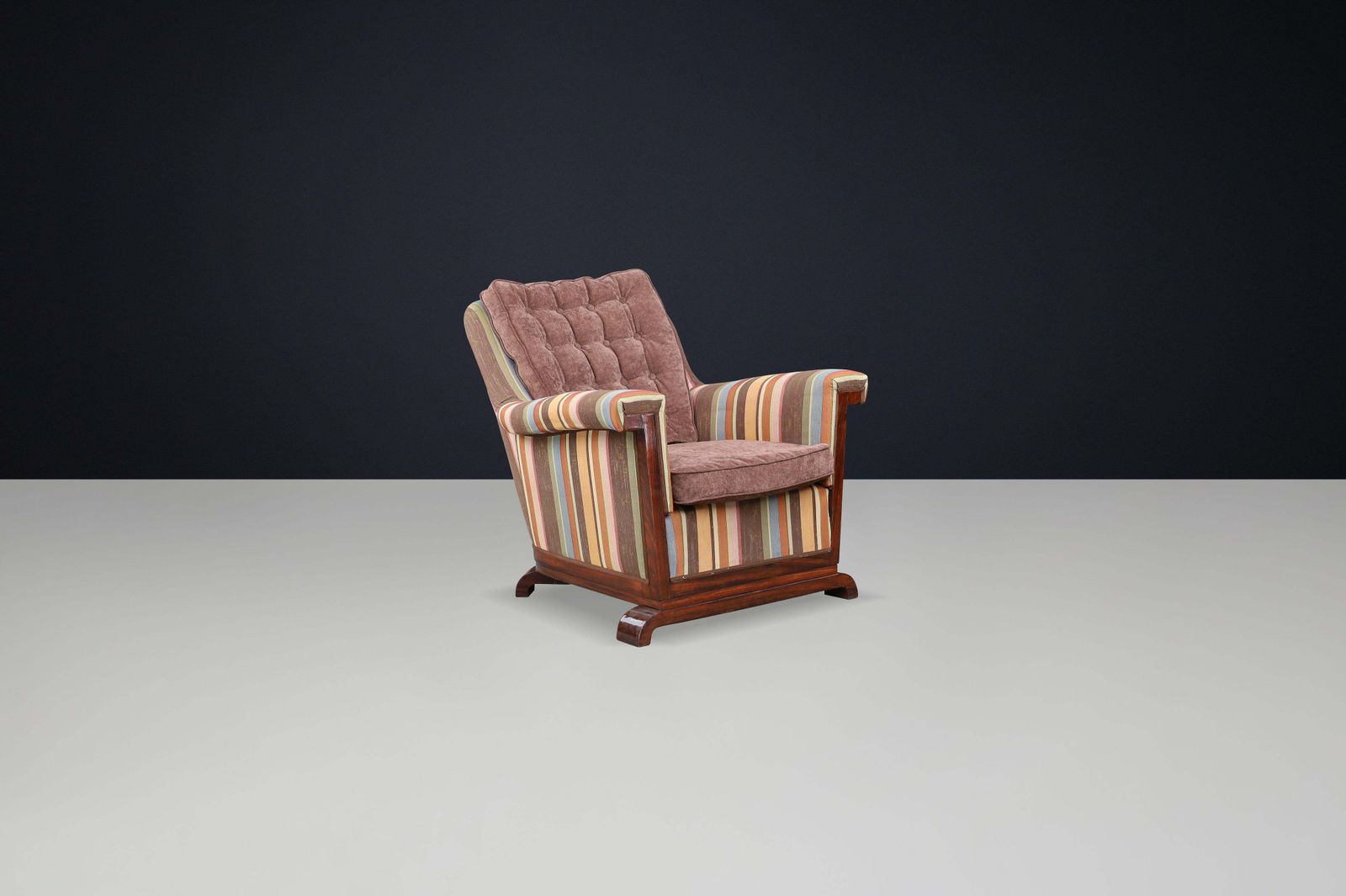 Large Art Deco Armchair In Reupholstered Fabric And Walnut, Prague, 1930s photo furniture