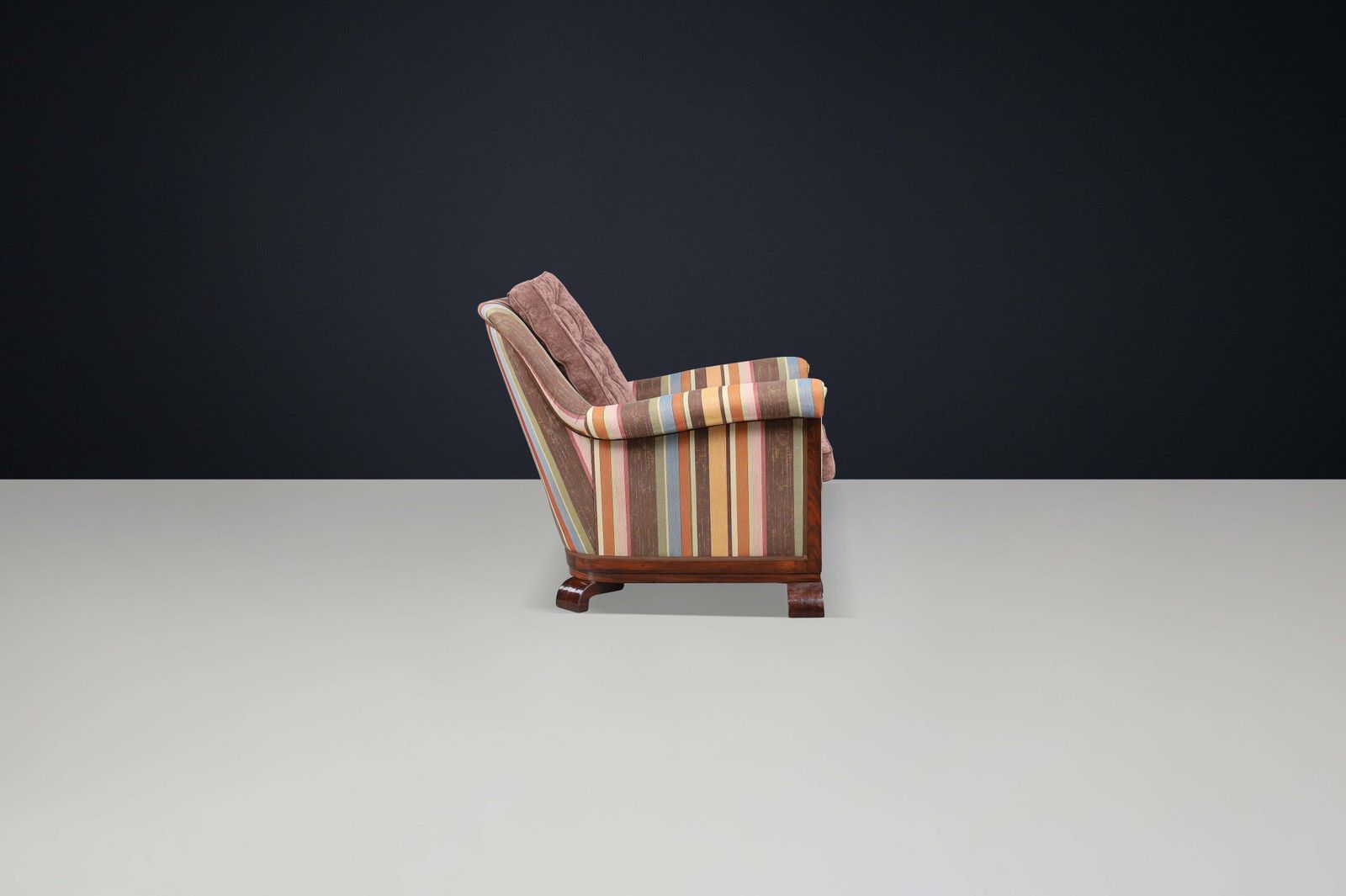 Large Art Deco Armchair In Reupholstered Fabric And Walnut, Prague, 1930s photo vinterior