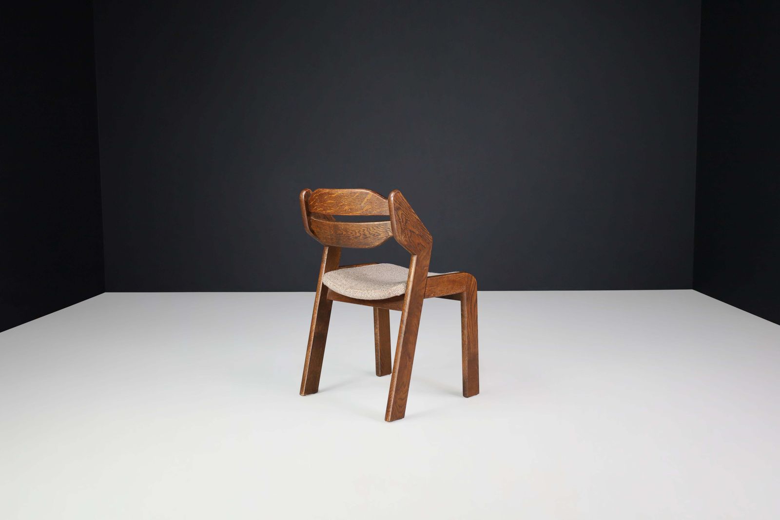 Sculptural Oak And Fabric Dining Chairs, France, 1960s photo 2164.0