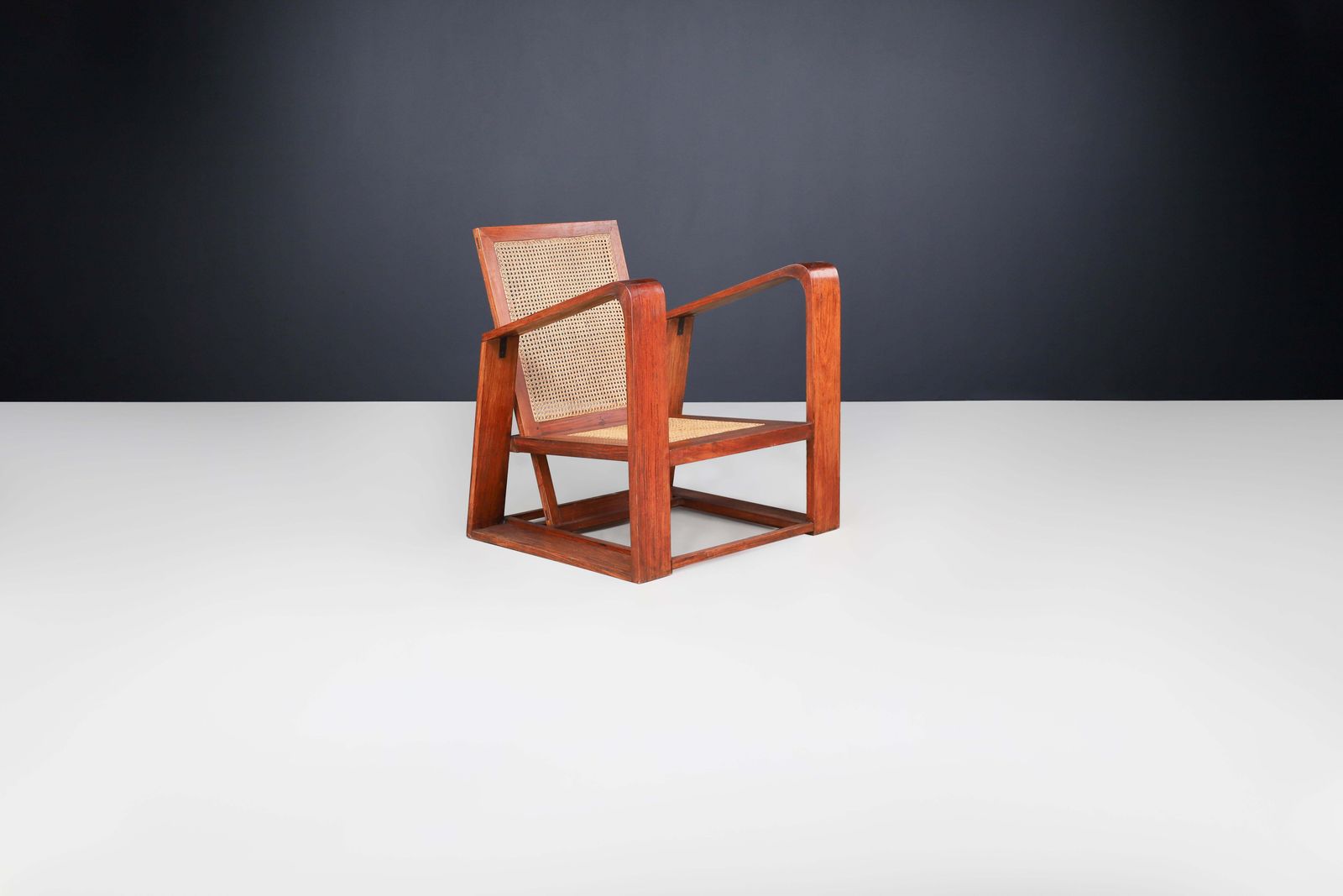 Mid Century Teak And Cane Lounge Chair From France, 1950s. photo furniture