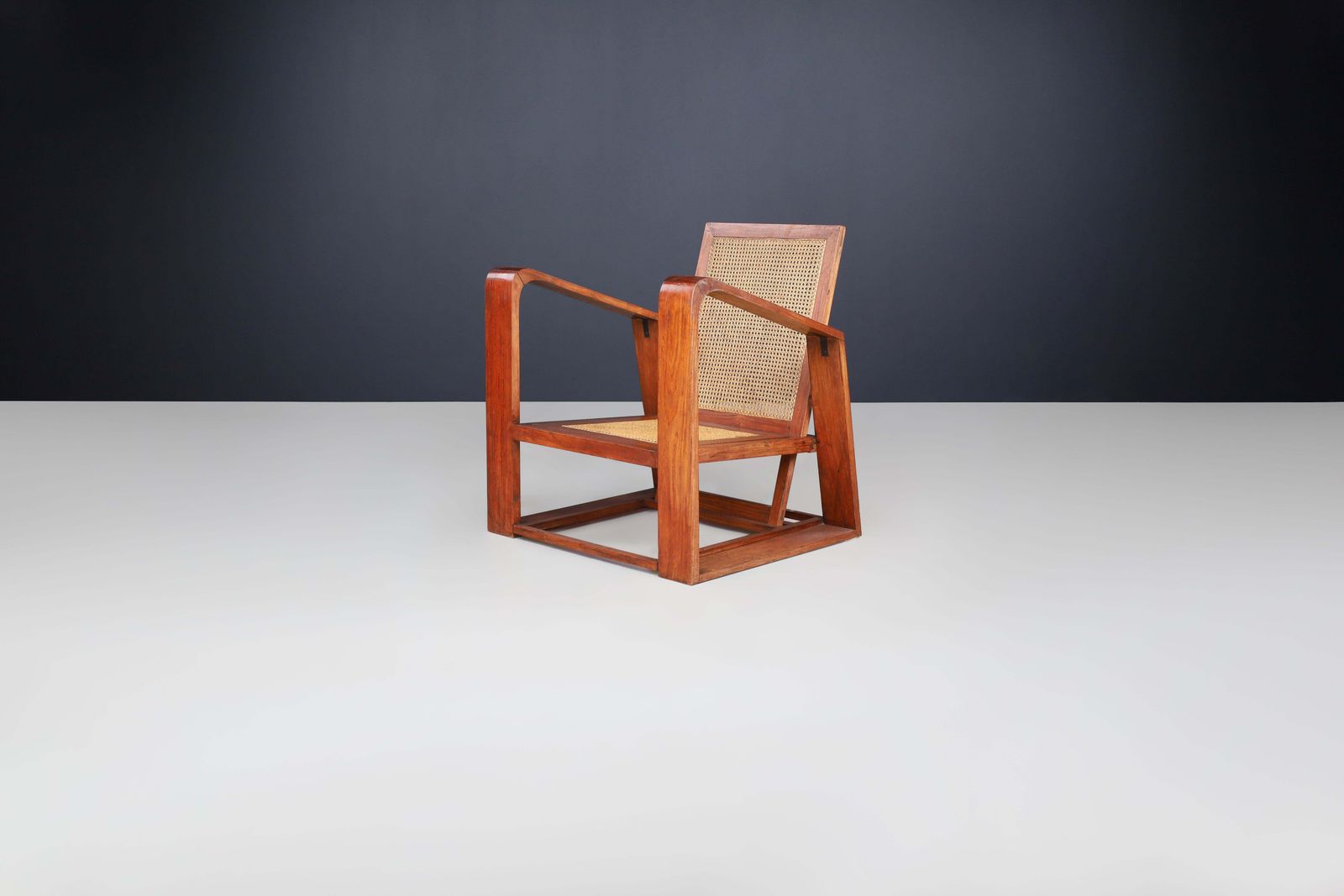 Mid Century Teak And Cane Lounge Chair From France, 1950s. photo for sale