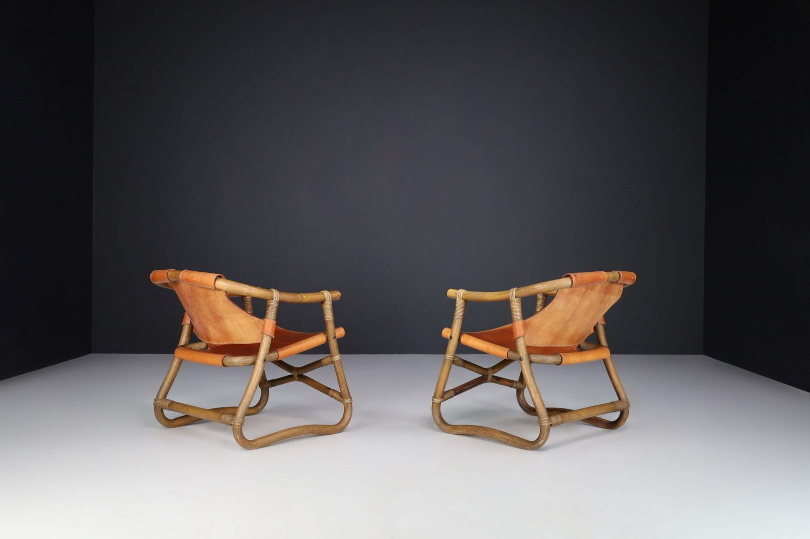 Cognac Leather Esprit Safari Lounge Chairs By Ikea, Sweden, 1970s photo buy