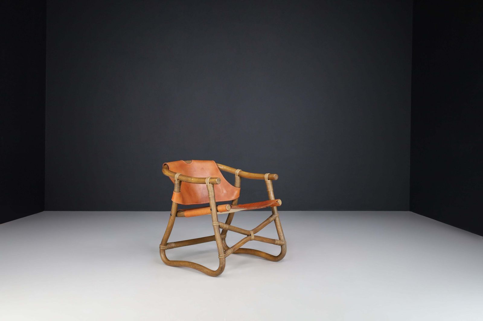 Cognac Leather Esprit Safari Lounge Chairs By Ikea, Sweden, 1970s photo vintage