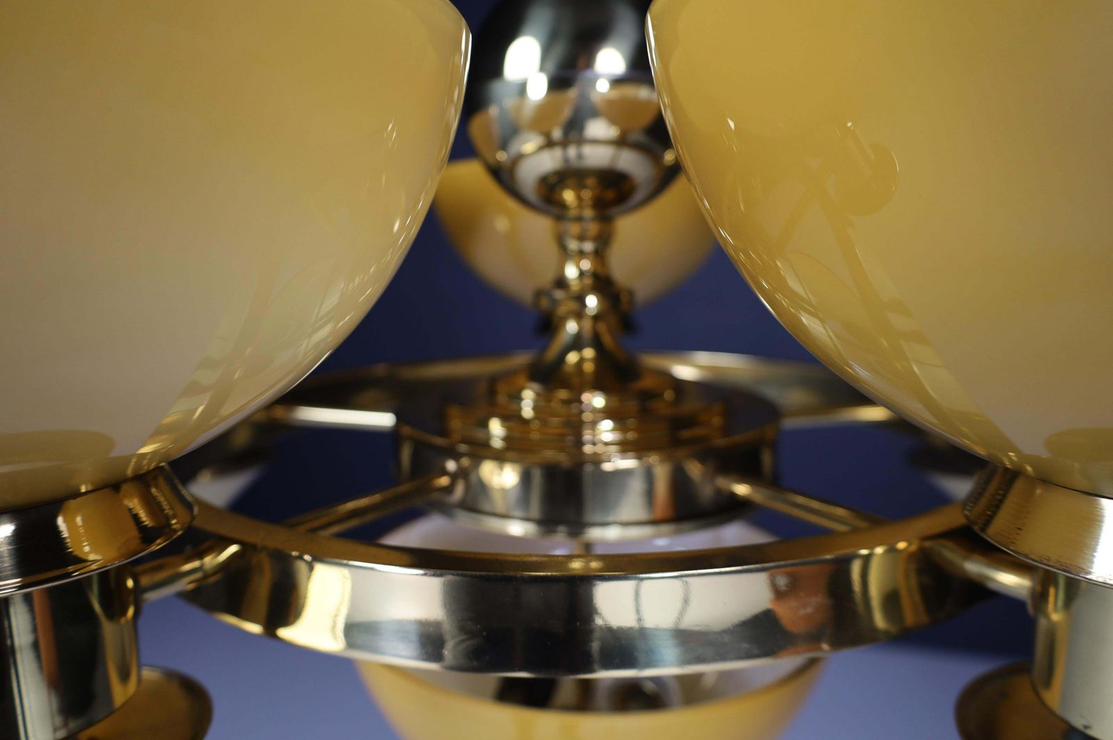 Sculptural Italian Chandelier In Brass & Amber Gold Opaline Glass, 1970s 12x photo 3798.0