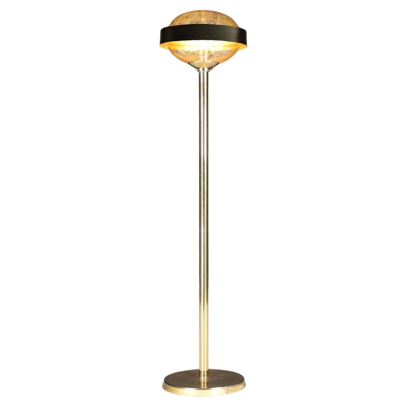 Mid Century Brass Floor Lamp With Hand Blown Glass Shade – Prague, 1960s
