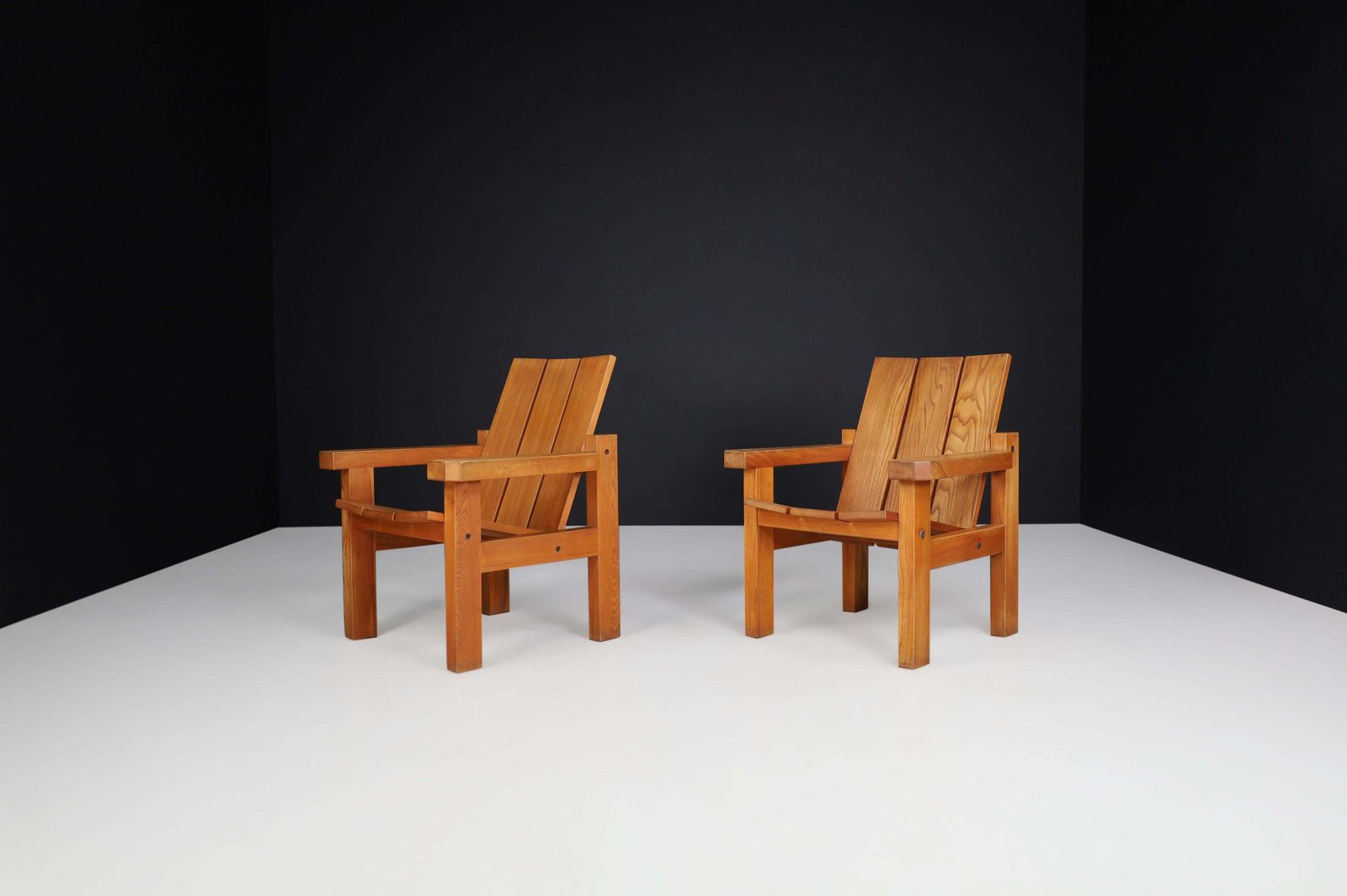 Mid Century Modern, Minimalist Lounge Chairs In Solid Elm, France 1960s photo 4980.0