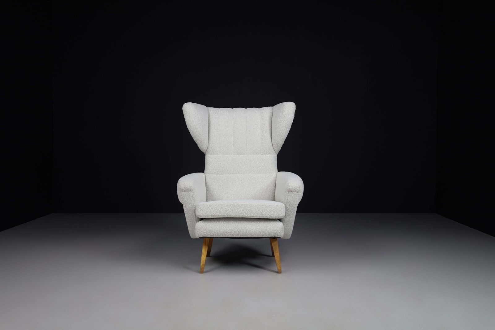 Wingback Lounge Chair In Reupholstered Bouclé Fabric, Praque 1950s photo for sale