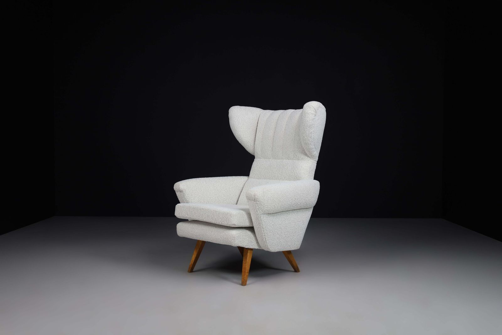 Wingback Lounge Chair In Reupholstered Bouclé Fabric, Praque 1950s photo Furniture