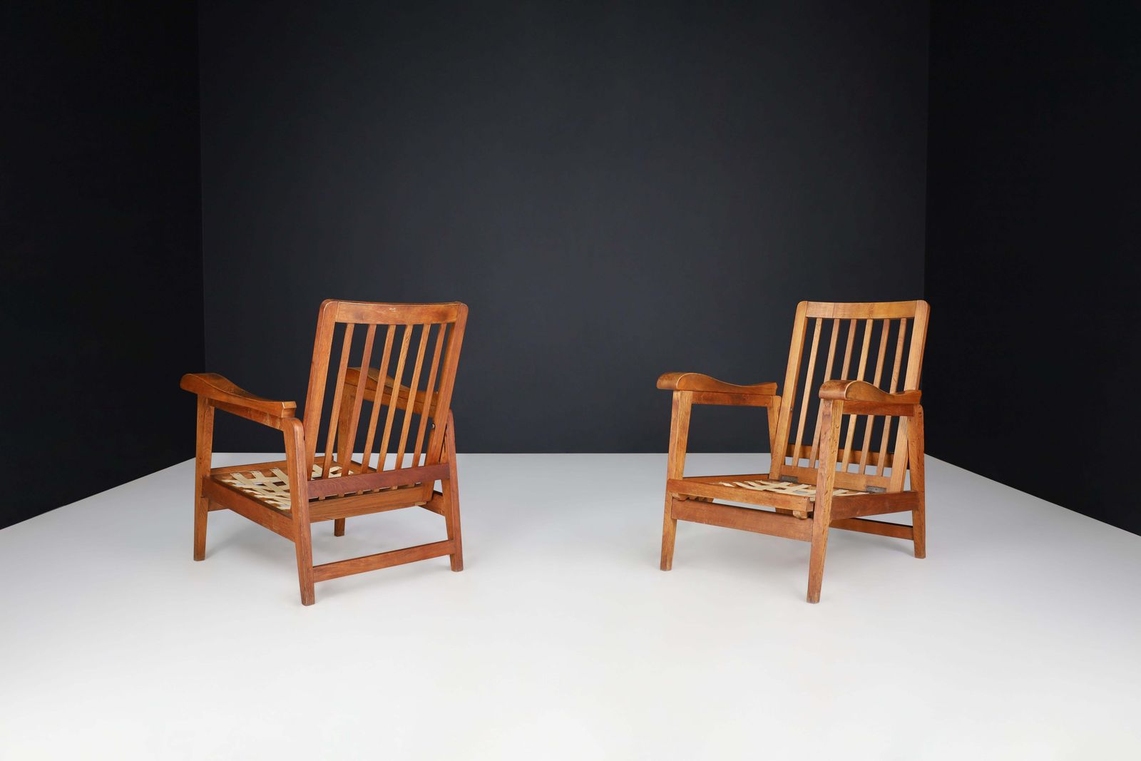 3144.0 Brutalist Sculptural Adjustable Lounge Chairs In Oak And Teddy Upholstery France photo