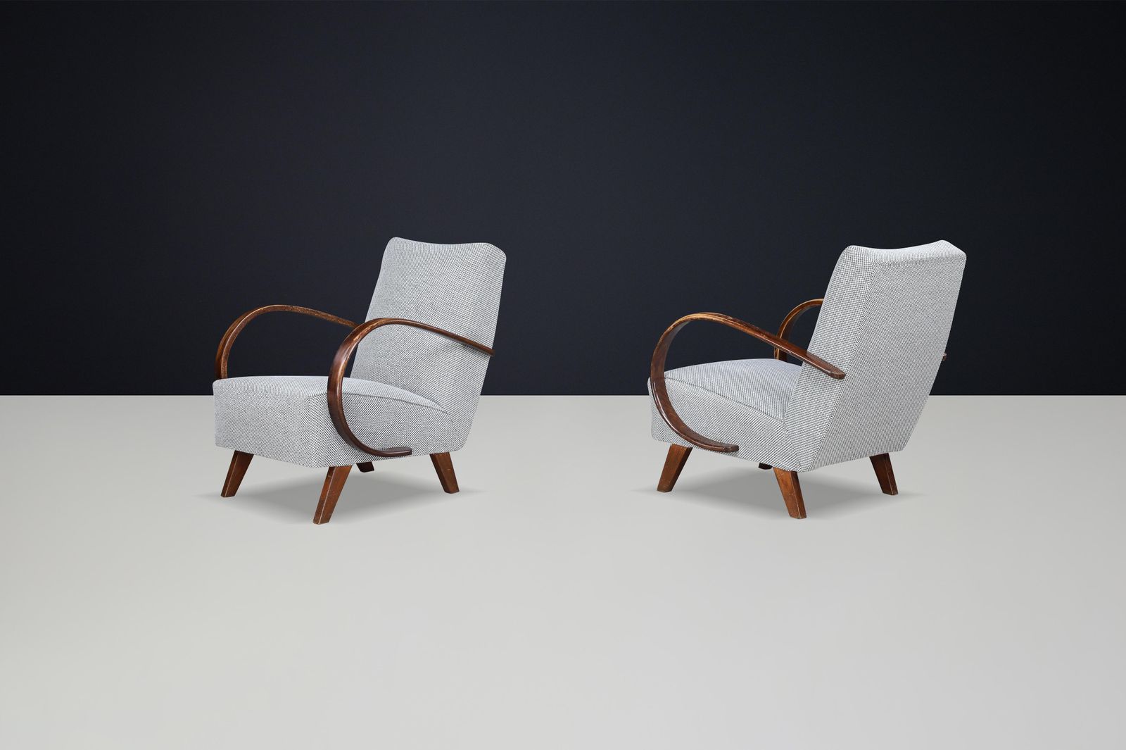 Jindrich Halabala Re Upholstered Bentwood Lounge Chairs, 1940s photo 3694.0