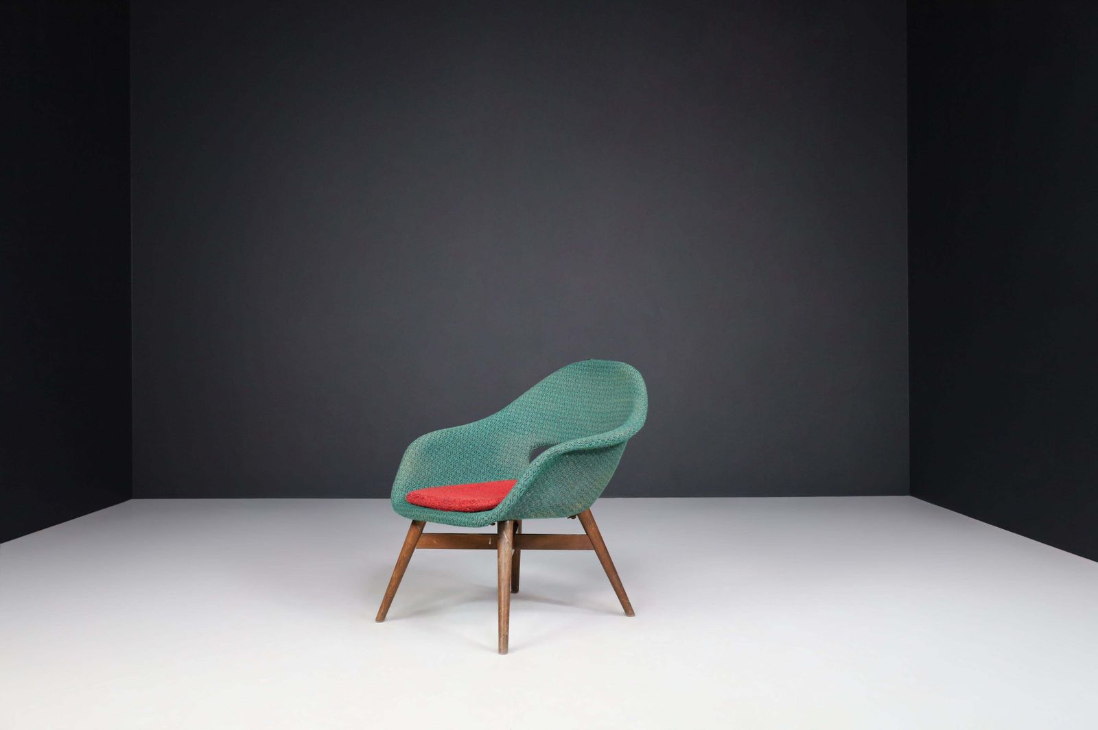 Miroslav Navratil Easy Chairs In Original Green & Red Fabric, 1960 photo 2298.0