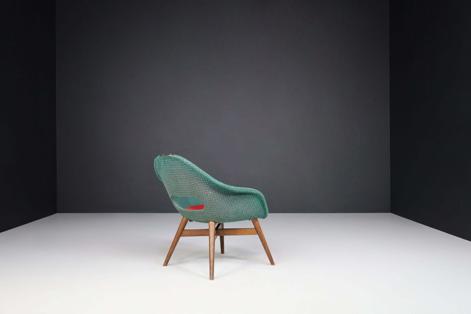 Miroslav Navratil Easy Chairs In Original Green & Red Fabric, 1960 photo vintage