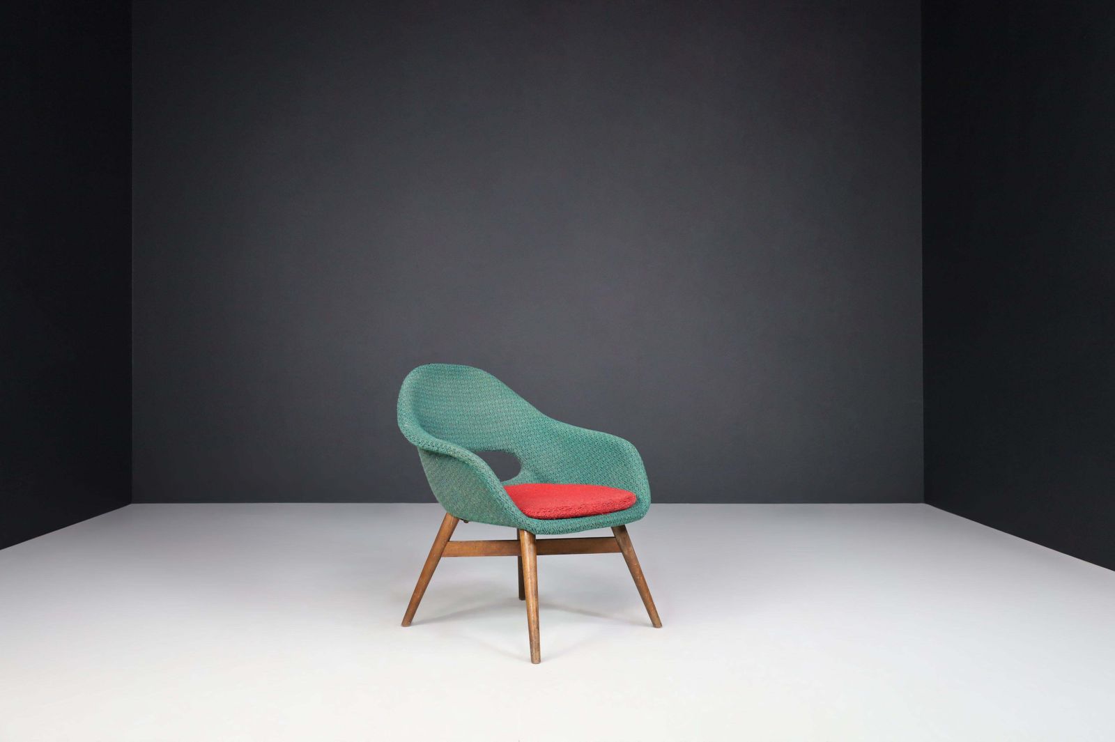 photo furniture Miroslav Navratil Easy Chairs In Original Green & Red Fabric, 1960