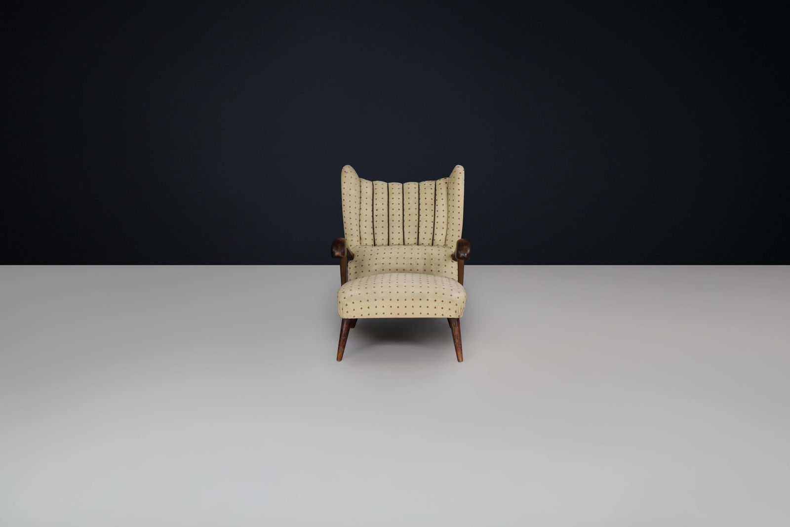 photo furniture Sculpted Lounge Chair In Walnut With Original Upholstery, Prague, 1930.