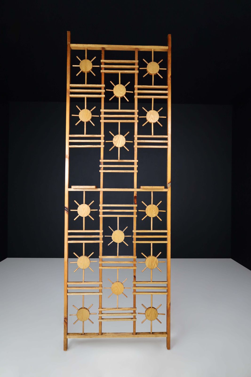 Mid Century French Pine Room Divider With Sunburst Accents, 1960s photo furniture