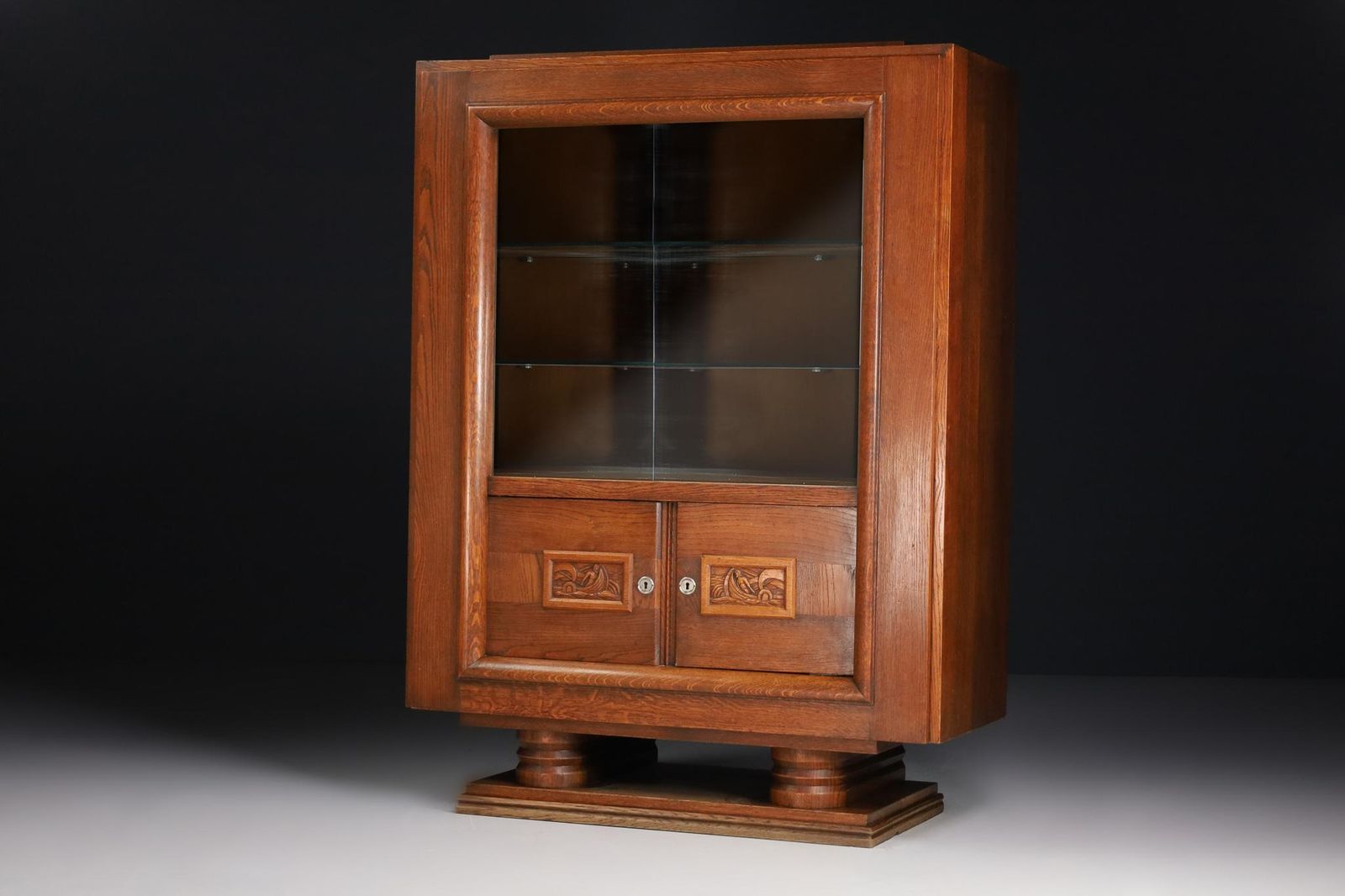 Charles Dudouyt Art Deco Glazed Cabinet In Oak, France, 1940s photo Furniture