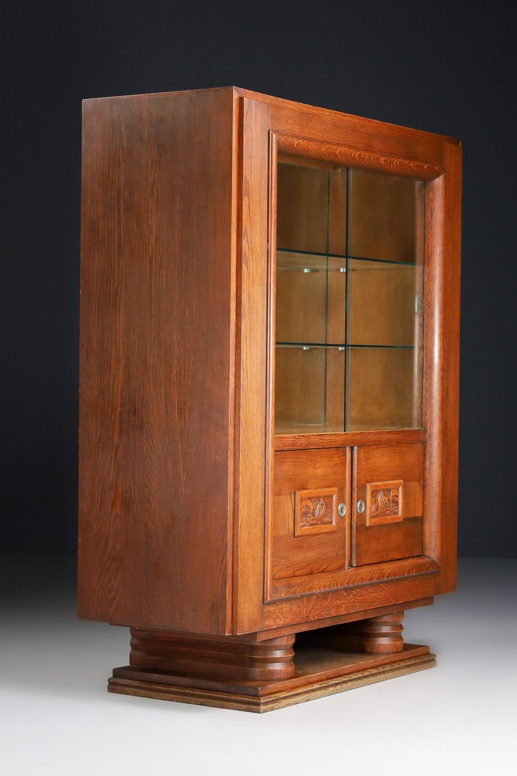 Charles Dudouyt Art Deco Glazed Cabinet In Oak, France, 1940s photo 4173.0