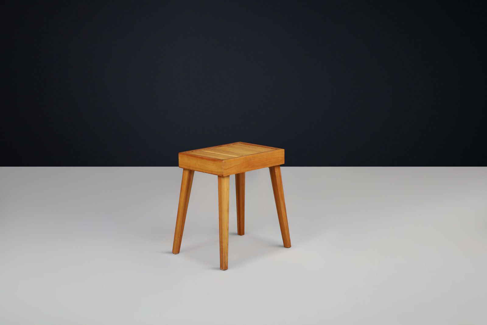 Handcrafted Mid Century Modern Slatted Elmwood Stool Or Side Table, France, 1960 photo furniture